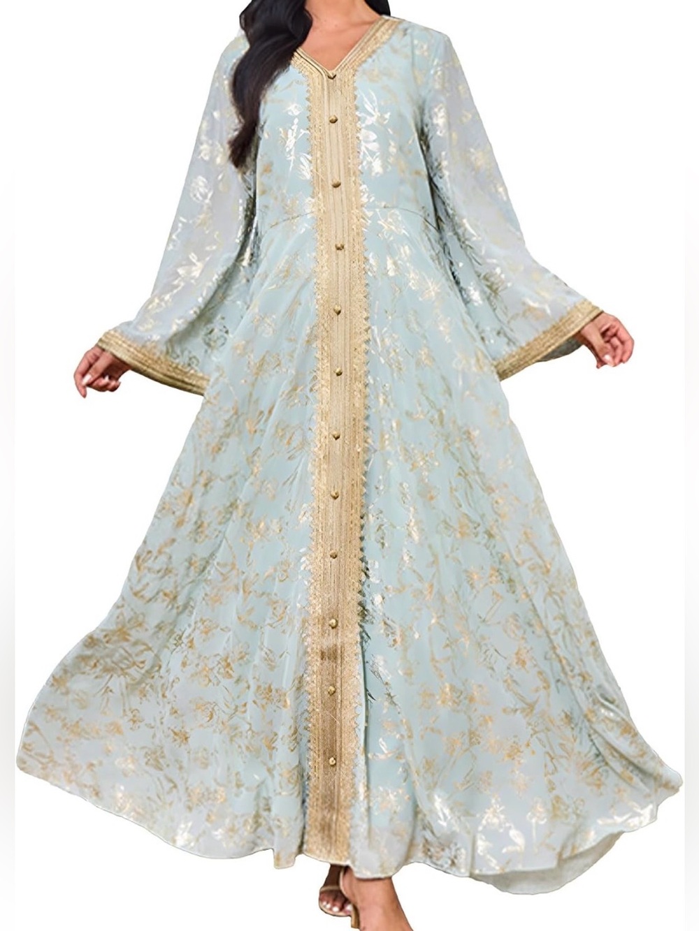 NWOT Moroccan Kaftan Sage Green Gold Sfifa Size L